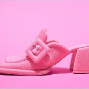 Sinead Woven Buckled Loafer Mules - Pink